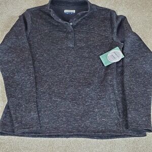 Magellan Women's Pullover Medium Boyfriend Fit 1/4 Snap Heather Gray Black NWTGS